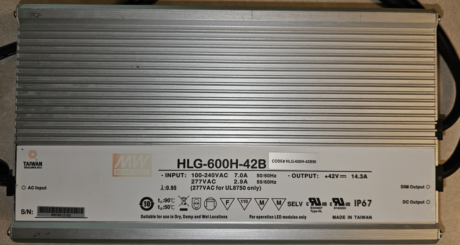 Mean Well HLG-600H-42AB Power Supply 600W 42V – Adjustable