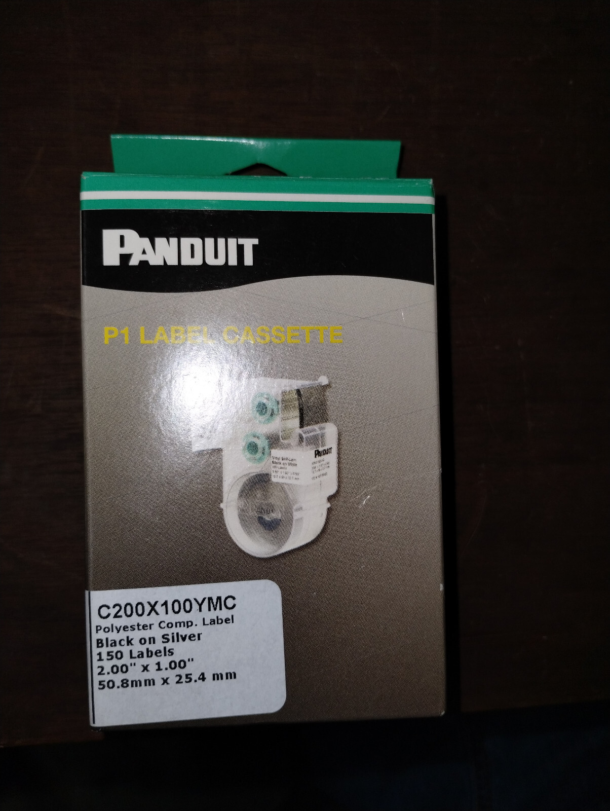 Panduit C200X100YMC P1 Cassette Black on Silver 1×2″