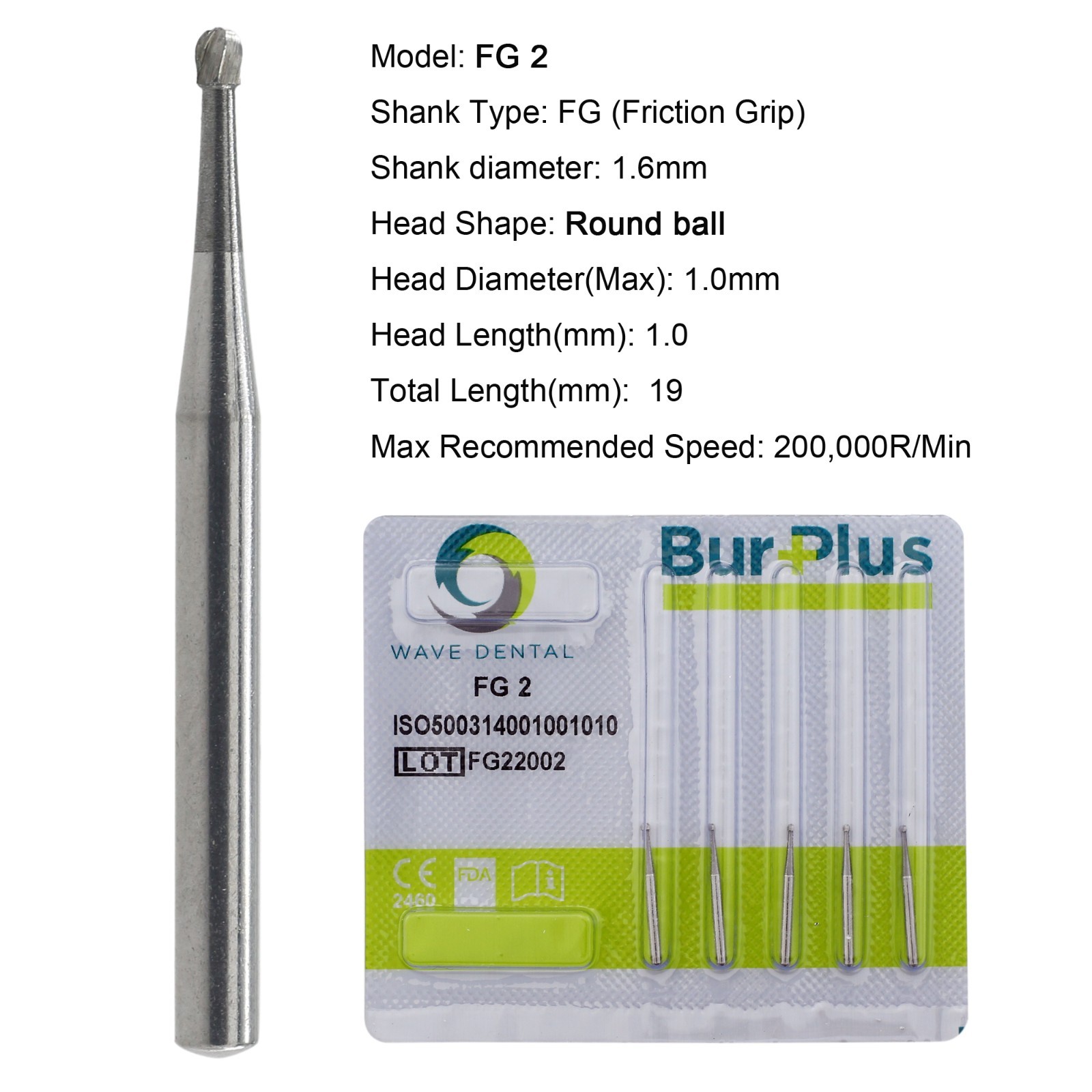 WAVE Dental Carbide Burs Diamond Bur Round FG 2 4 5 6 8 Friction Grip High Speed
