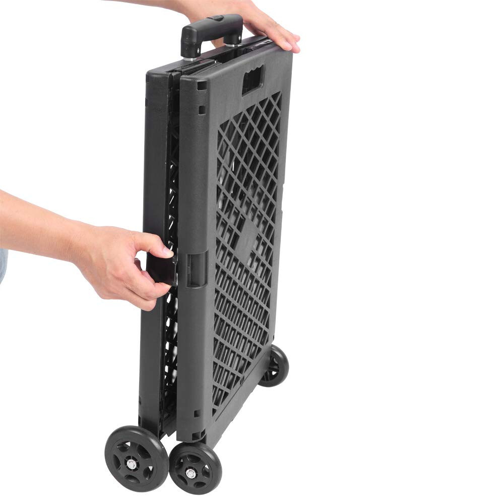 WS8 Mesh Utility Cart Folding Collapsible Hand Crate with Wheels 55 Lbs Capacity