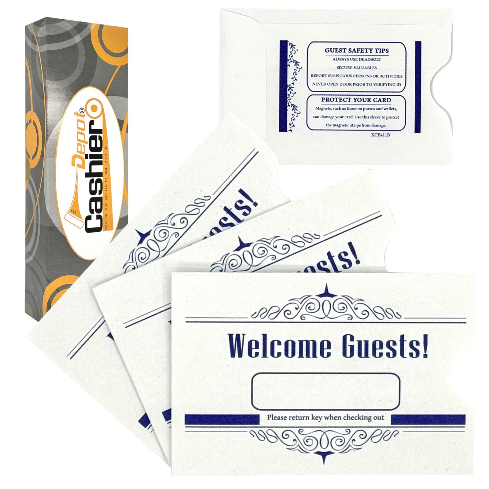 Hotel/Motel ” Welcome Guests ” Key Card Sleeves 2-3/8″ x 3-1/2″ Blue 500 Count