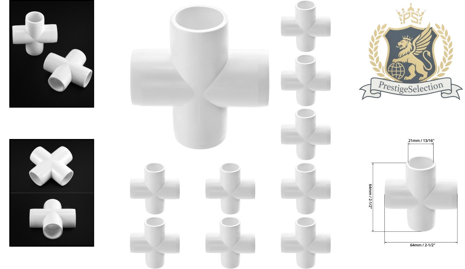 4-Way 1/2 Inch PVC Fitting – 10 Pack Furniture Grade Connectors for DIY Projects