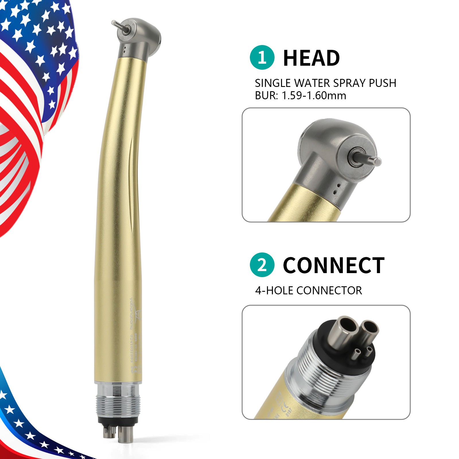 NSK Style Dental High Speed Handpiece Turbine 4 Holes 7 Colors Rotor Golden