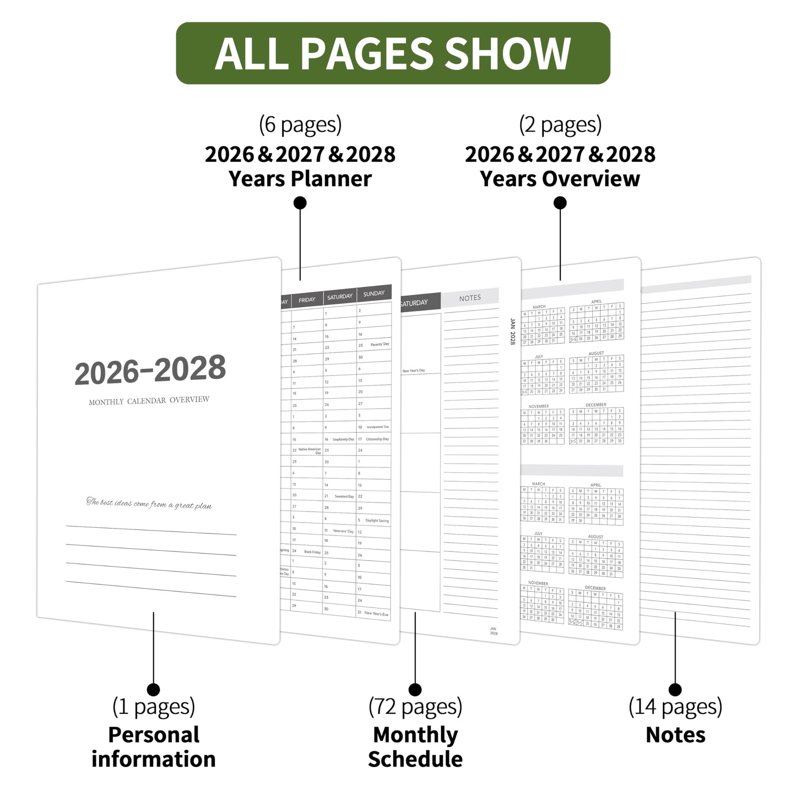 3 Year Monthly Planner 20262028 8.5 x 11 Spiral Bound Notes Pages for School &