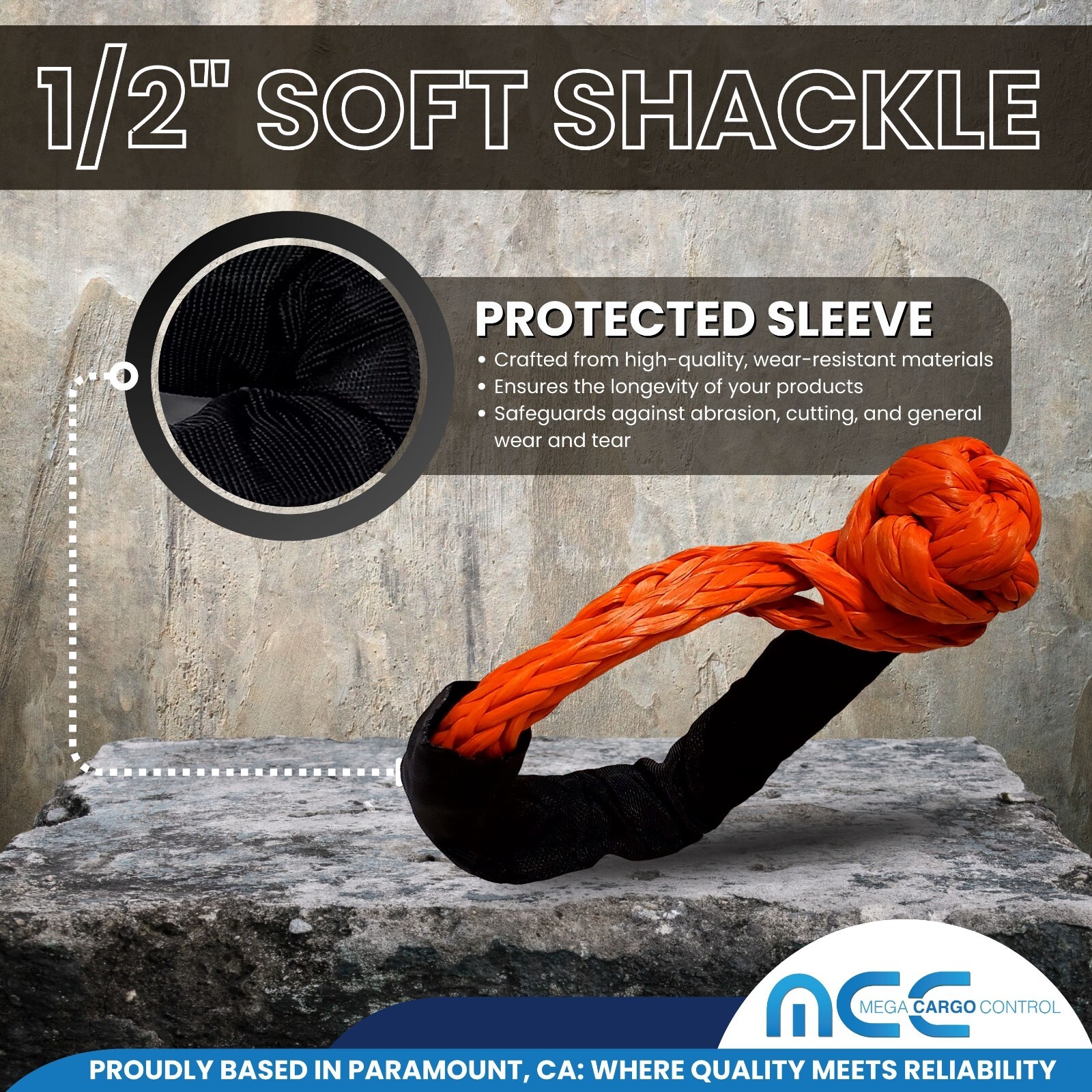 2 PC 1/2» x 22» Synthetic Soft Shackle Tow Rope Recovery Strap 37,400LBS
