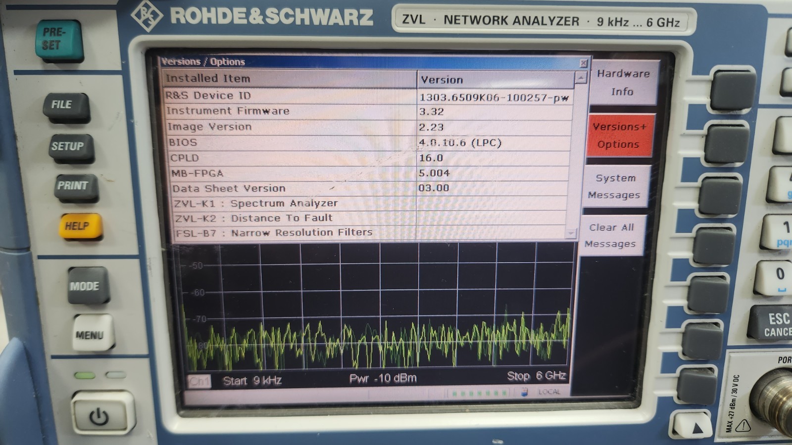 Rohde & Schwarz ZVL6 Vector Network Analyzer 9 kHz – 6 GHz Fully Tested + opt