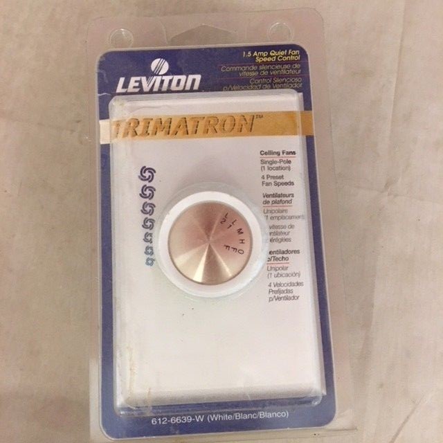 Leviton 1.5amp Quiet Fan Speed Control, single pole, white, 612-6639-W