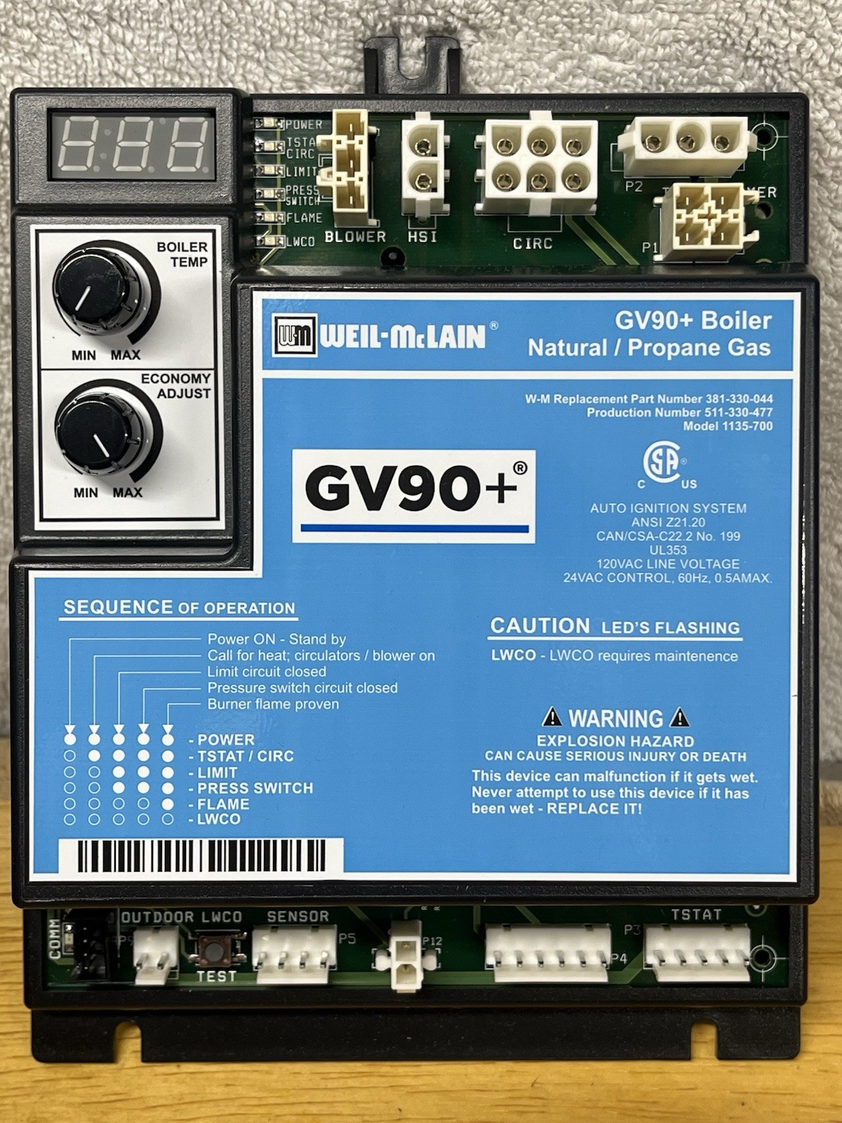 Weil-McLain GV90+ Boiler Control Module 1135-700 381-330-023 BRAND NEW!!
