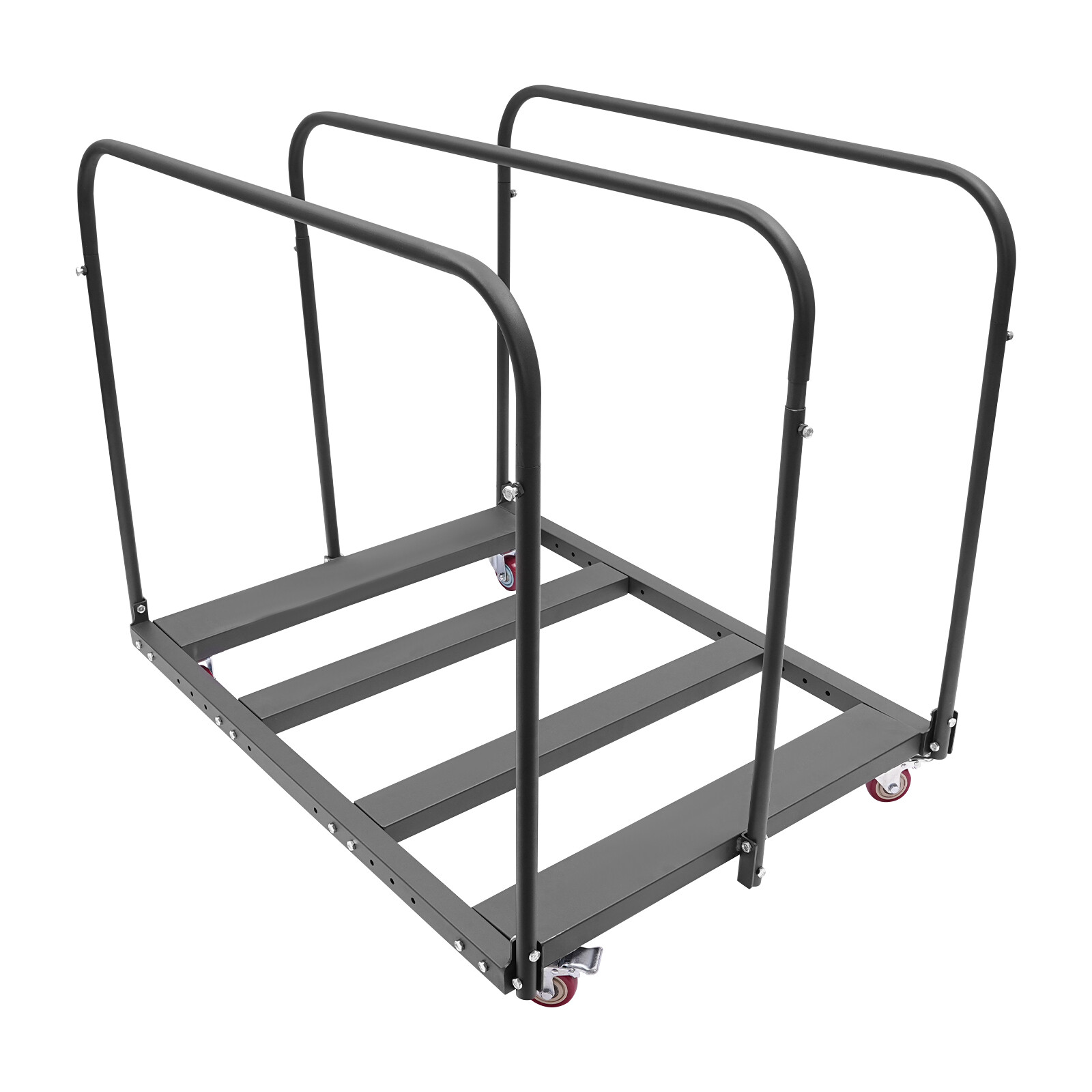 Folding Table Cart Q235 Steel 10-Table Trolley with Wheels & Handle Black