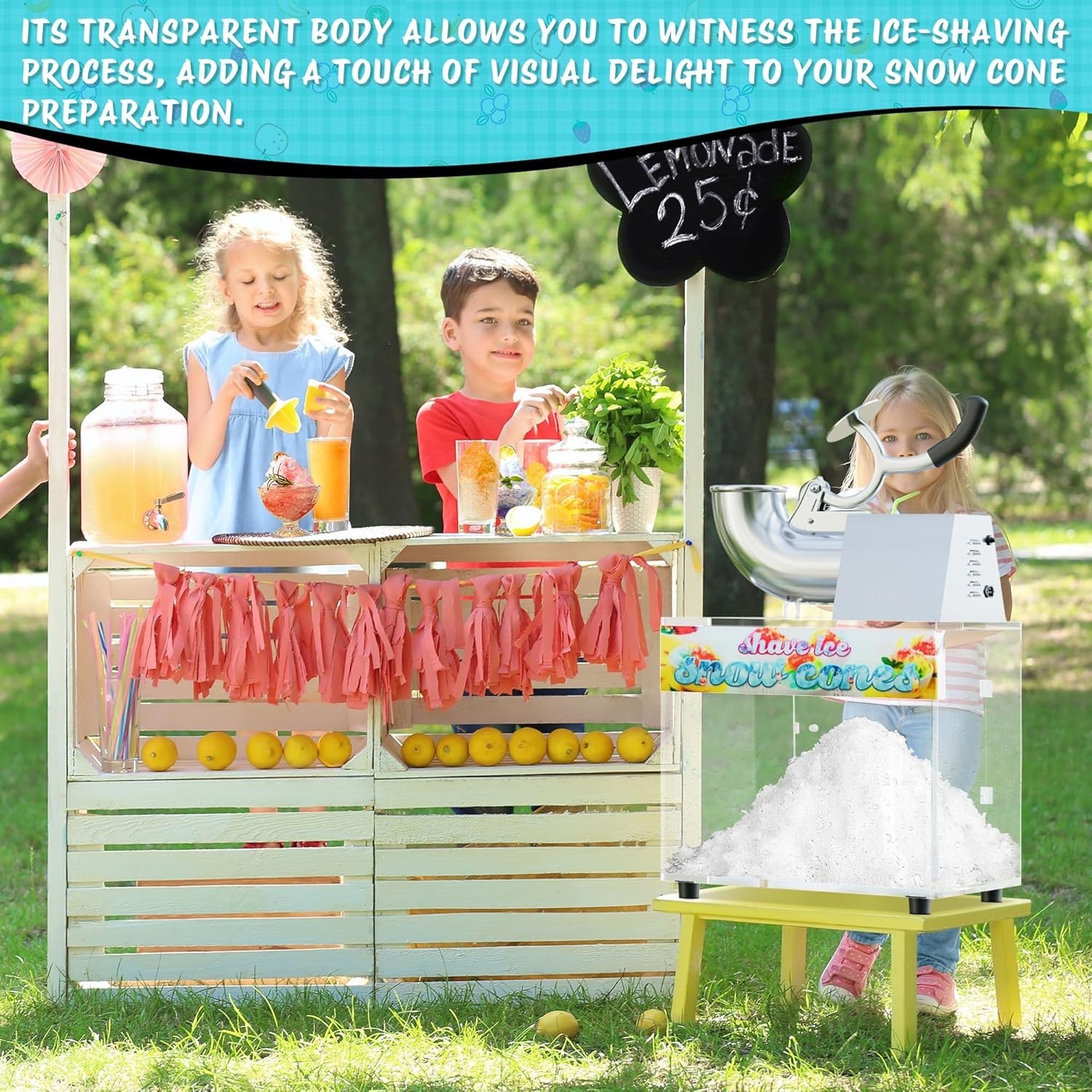 48L Snow Cone Machine, 500LB/H Commercial Shaved Ice Machine for Snow Cones, 30