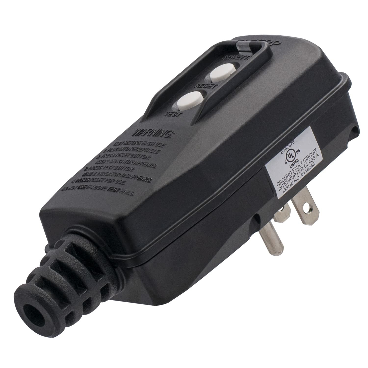 Auto-Monitoring GFCI Replacement Plug Assembly, 15 Amp, 3-Prong, UL Listed, Blac