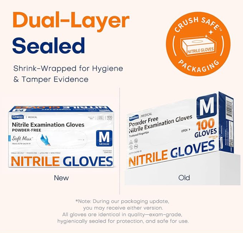 Supmedic Medical Soft Max™ Nitrile Exam Gloves, 100 Count Latex-Free….