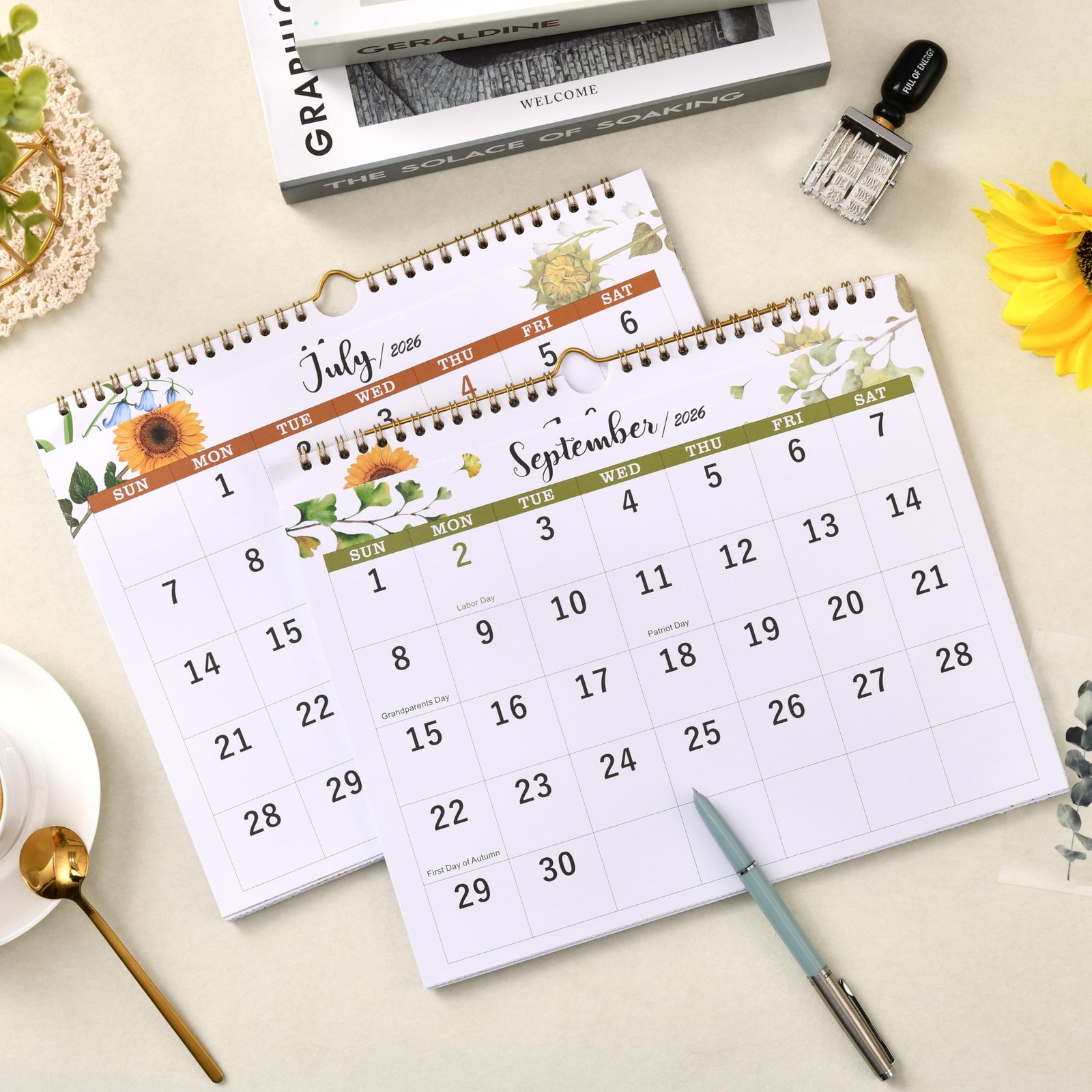 2026 Calendar – 3 Month Display Wall 2026, Jan. 2026 – Dec. green