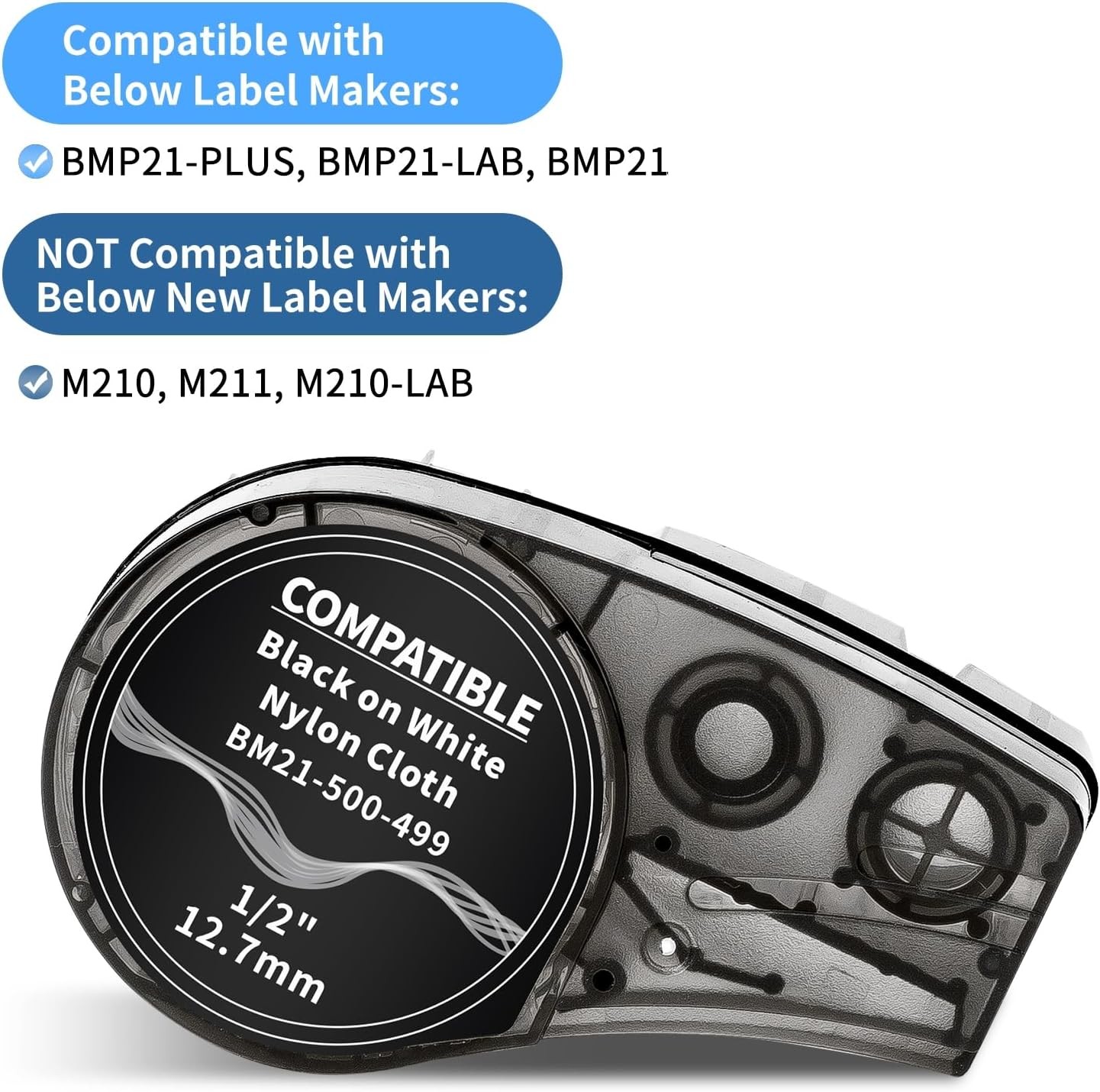 10X for BRADY M21-500-499 Nylon Cloth Label Cartridge Black on White 1/2” 12.7mm