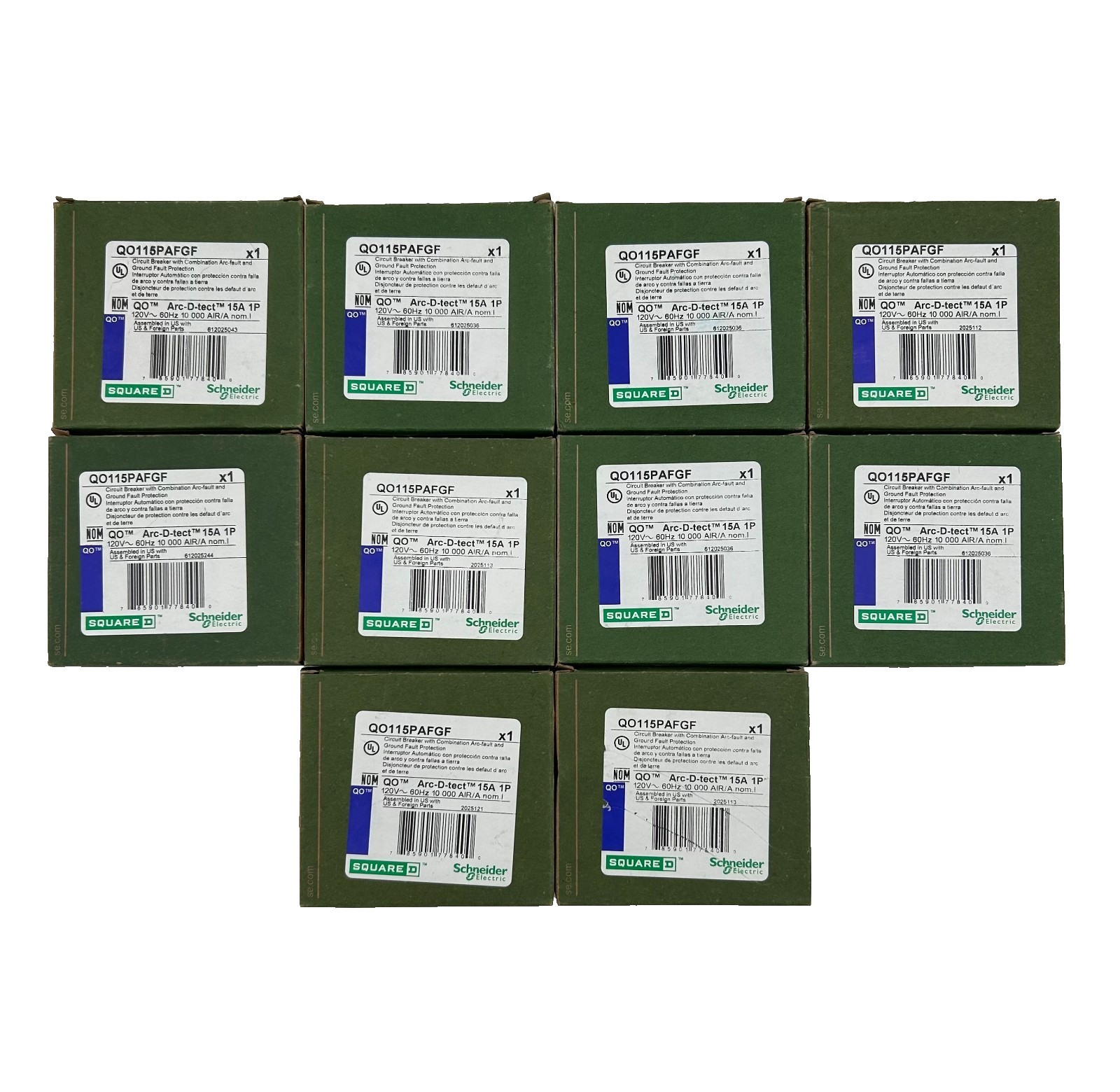 New Square D QO115PAFGF Circuit Breaker AF/GF 15A 1-Pole 120V – Lot of 10