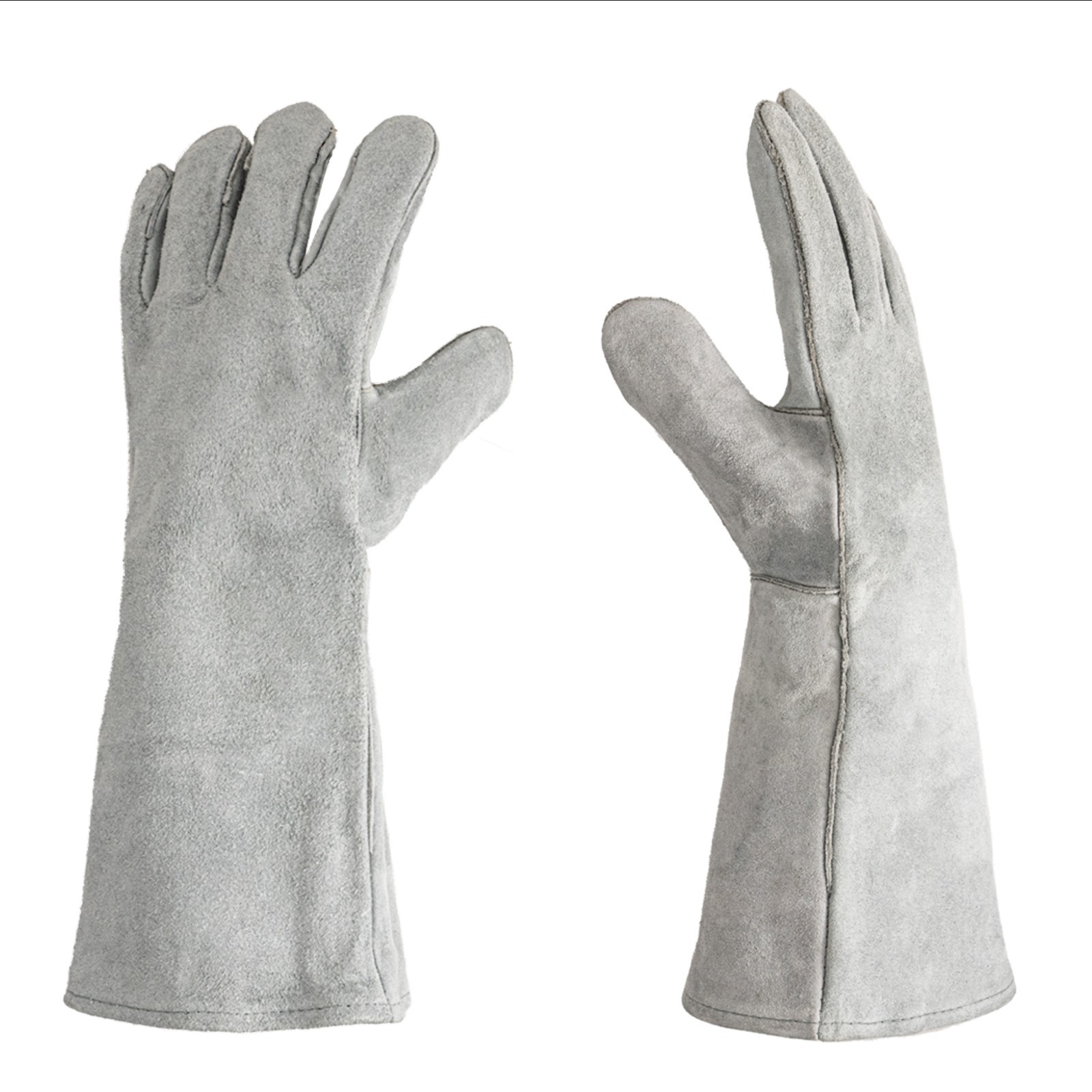 16” Heavy Duty Welding Gloves – Grey Italian Split Cowhide Leather with Flame