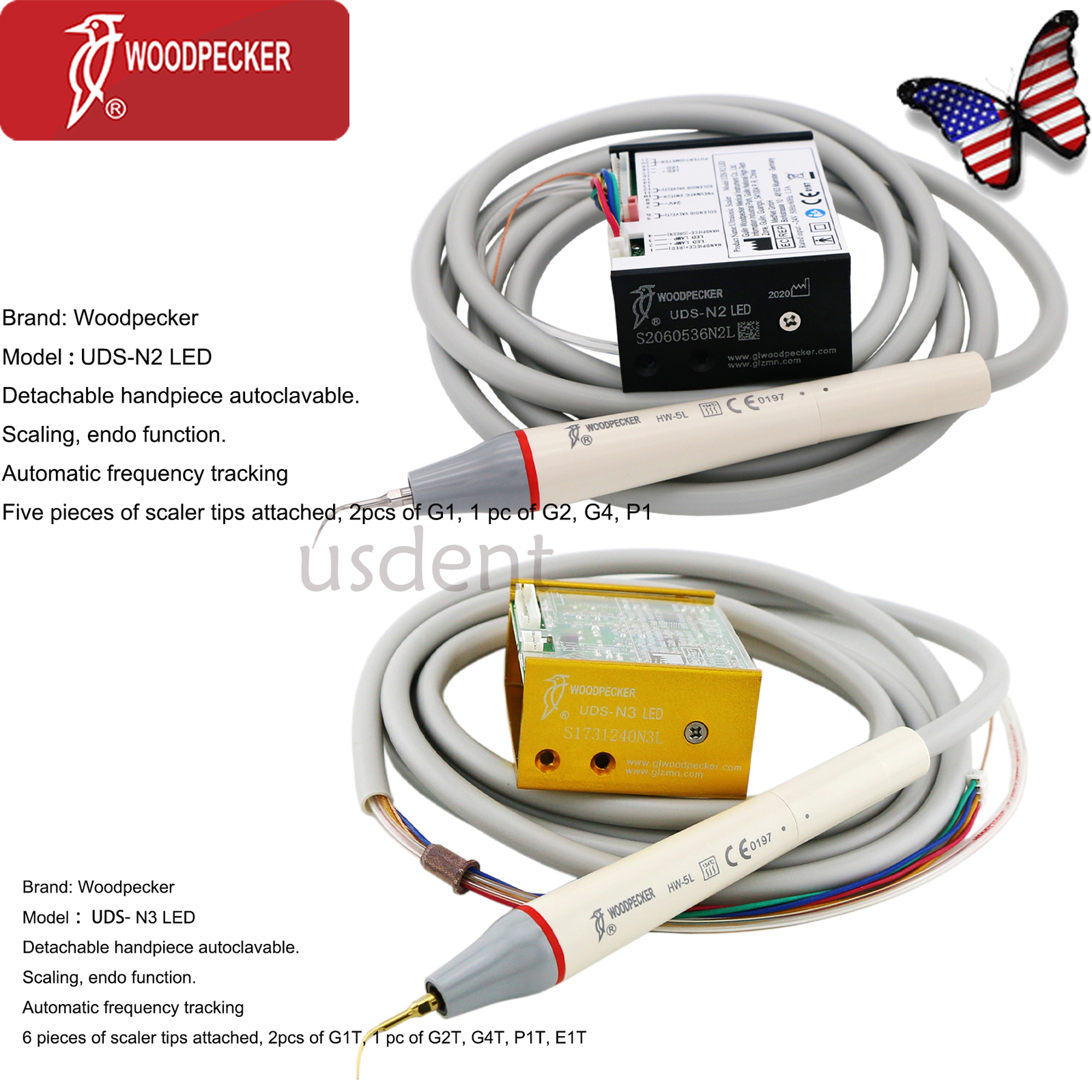 US Woodpecker Dental Ultrasonic Piezo Scaler Built in UDS-N2/3 LED Handpiece EMS