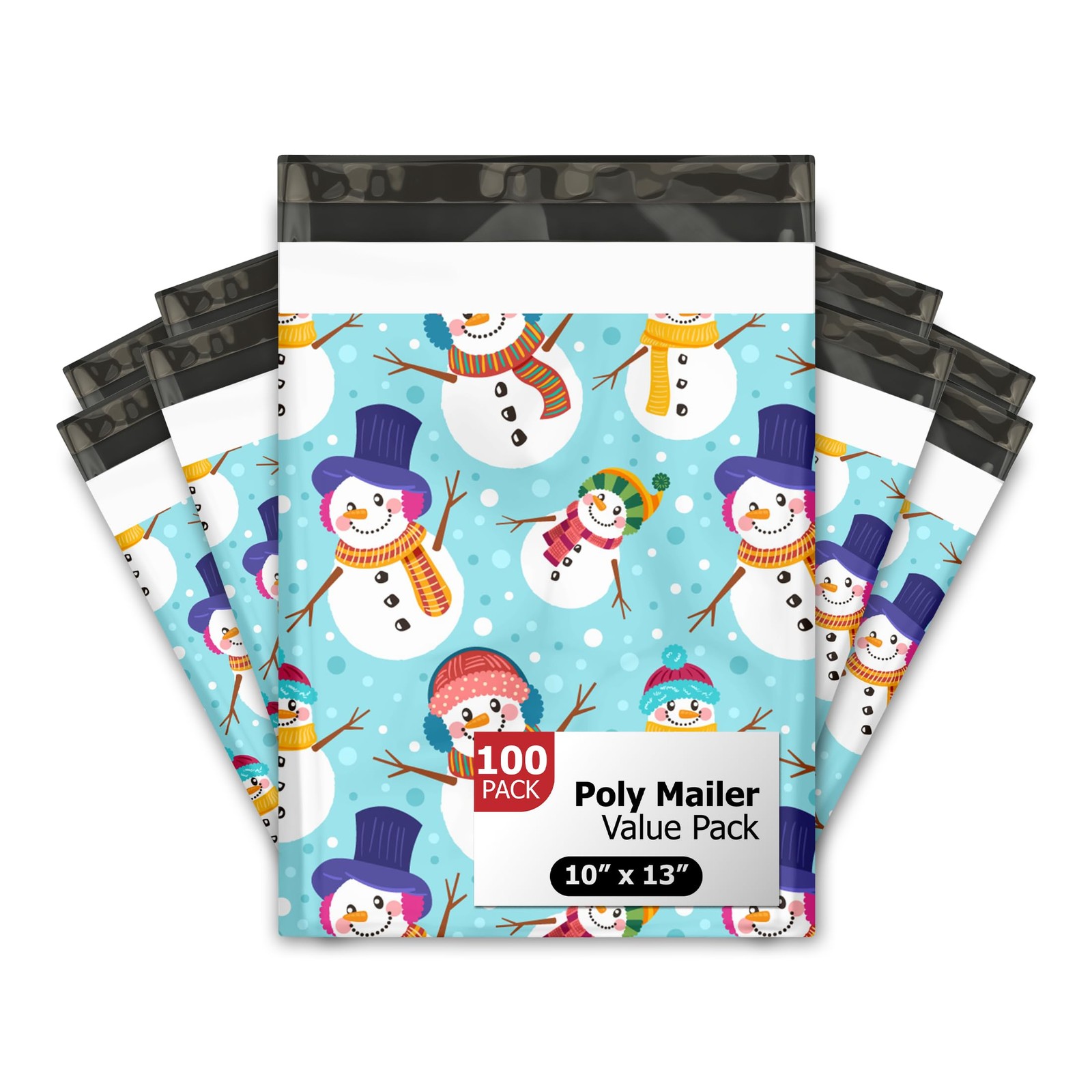 10×13 (100) Snowman Winter Designer Poly Mailers Self Sealing Waterproof Tamp…