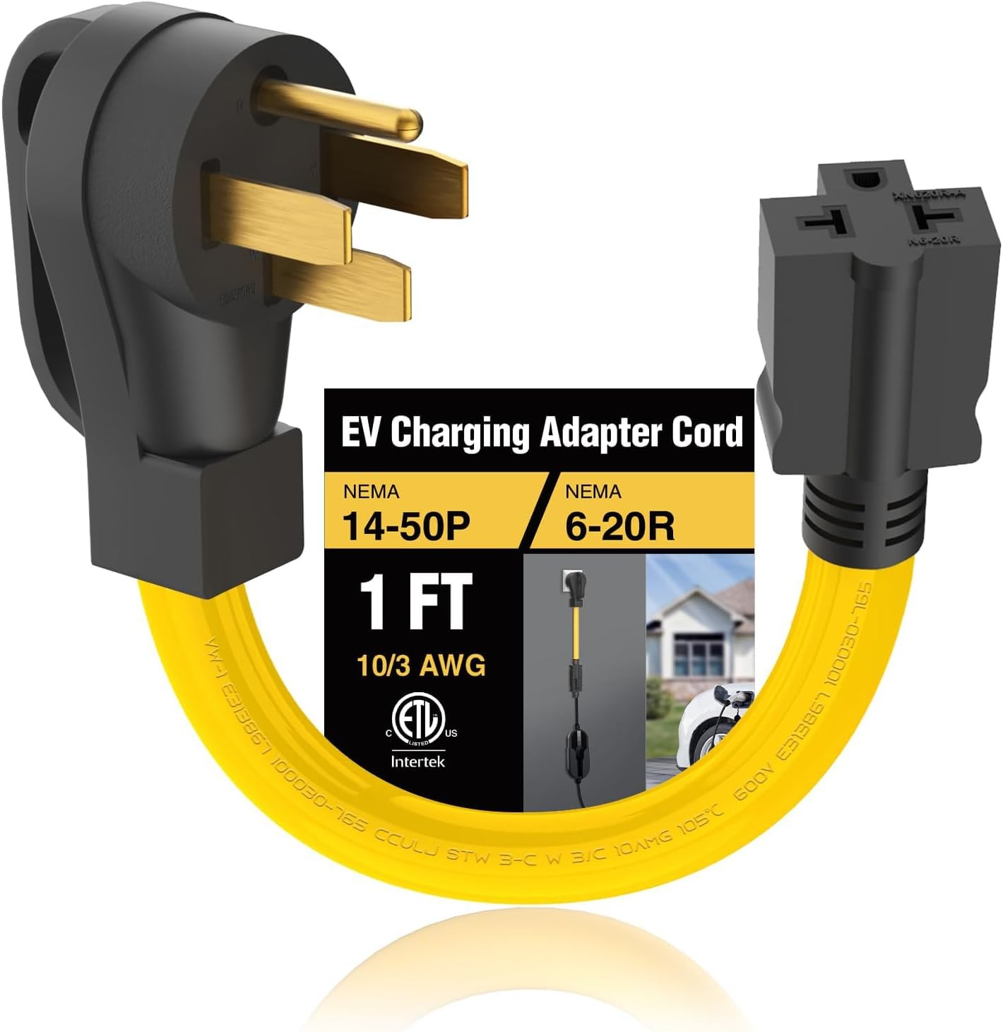10 AWG Heavy Duty NEMA 14-50P to 6-20R 250 Volt 4-Prong 50 Amp to 20 Amp Adapter