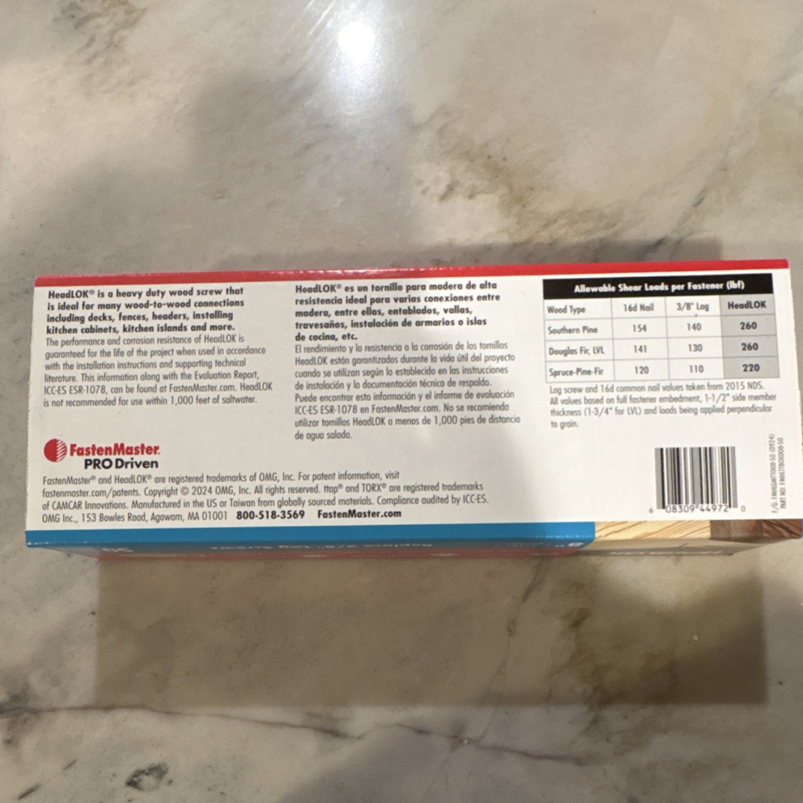 FastenMaster HeadLOK Structural Wood Screws 8in x 3/16 TORX Chamfer Head 50 Pack