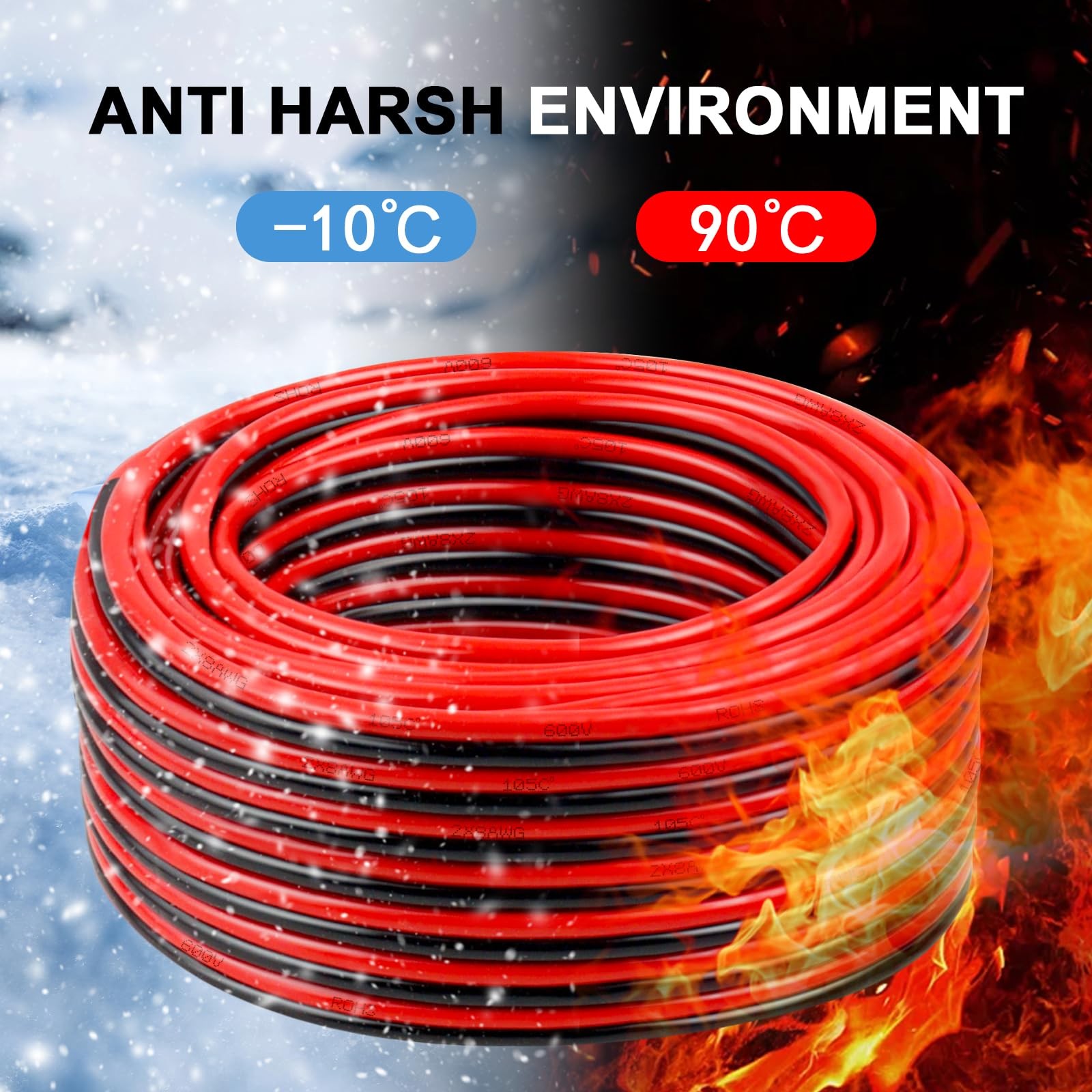 8 Gauge Wire 25 Feet, 8/2 AWG Pure Copper Wire, 8AWG 2 Conductors Red Black O…
