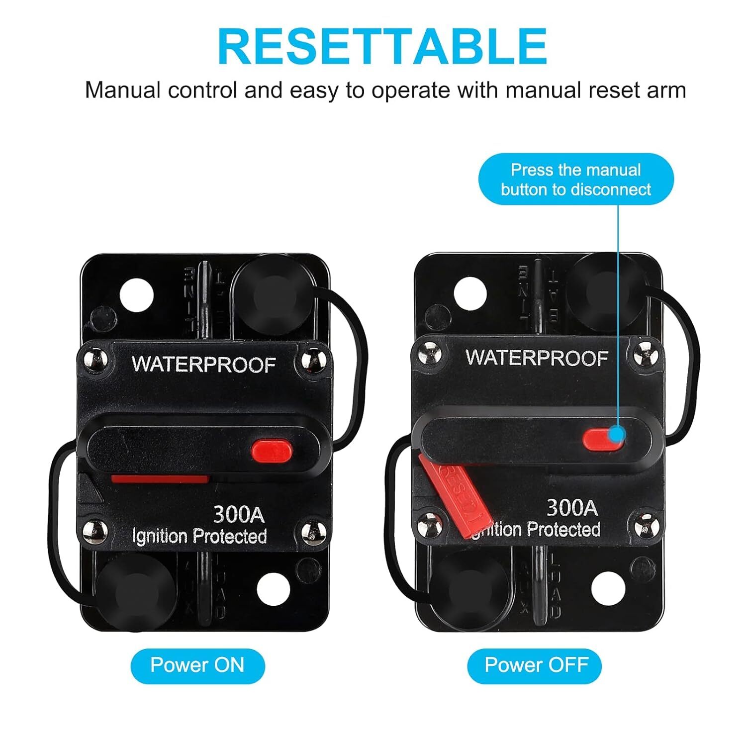 Waterproof Car Circuit Breaker Fuse Reset 30-300 Amp 12V-48V DC Car Boat Auto