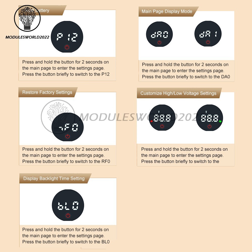 DC7-55V Acid/Li-ion LED Indicator Volt & Battery Level Display Power-Off Memory