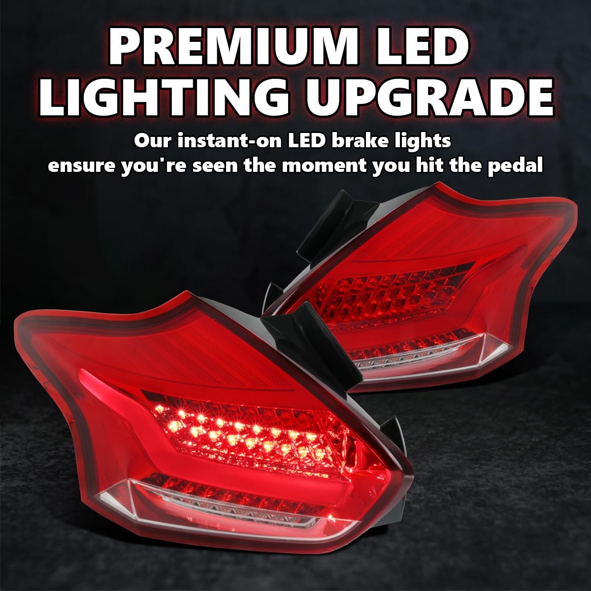 Red LED Bar Tail Lights 2015-2018 for Ford Focus SE ST RS Hatchback Pair