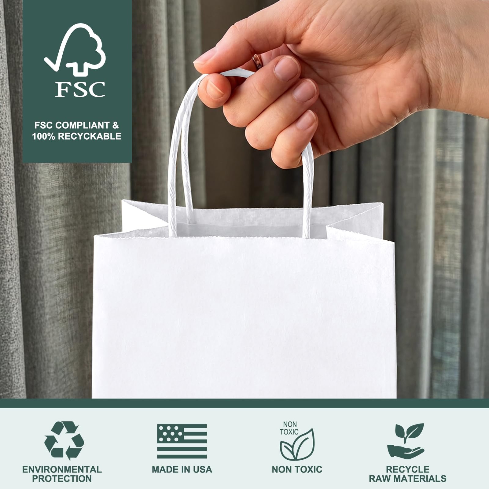 METRONIC Gift Bags 5.25×3.75×8 1 Count (Pack of 100), White