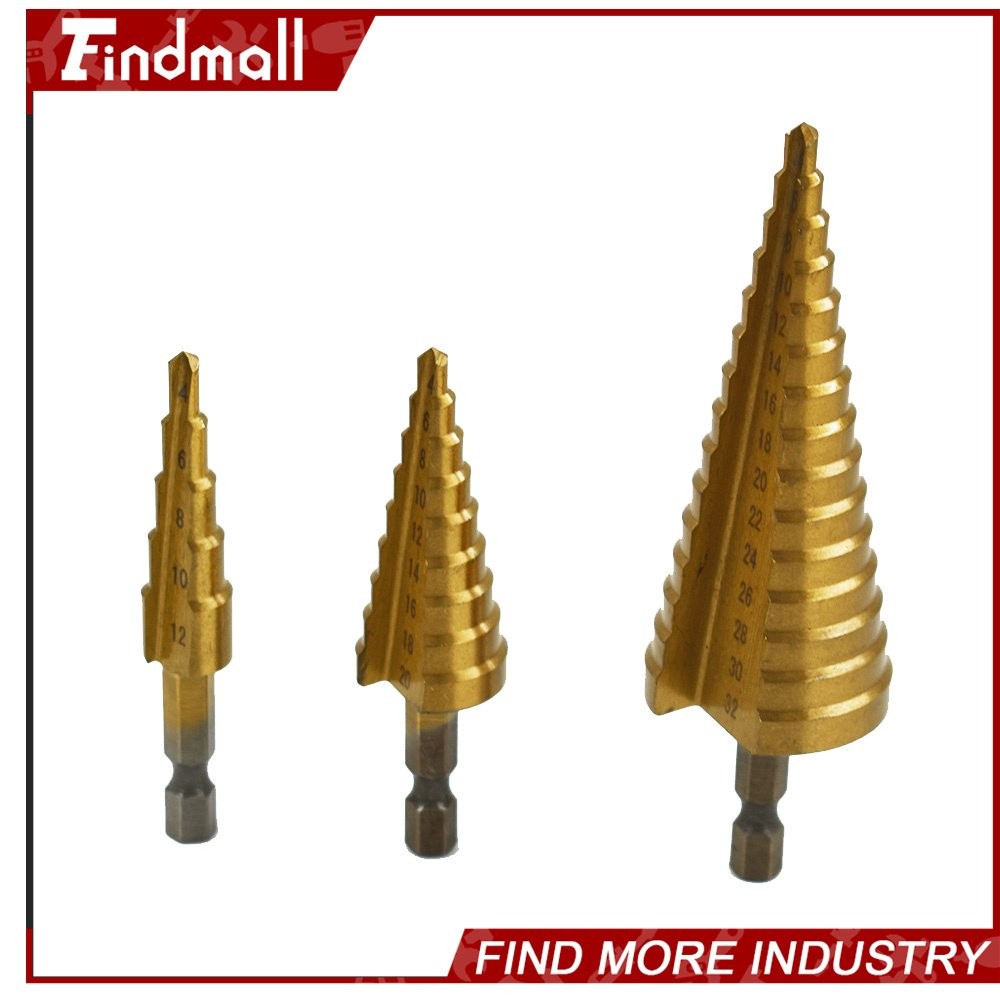 Findmall 3 Pcs 4-12/20/32mm Large HSS Steel Step Cone Drill Bit Set Hole Cutter