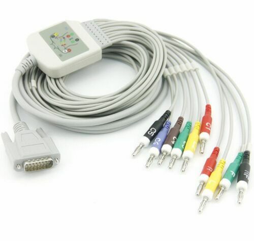 Fit For Nihon Kohden 10-Lead ECG EKG Cable with Banana 4.0 Plug 15Pin 1350 1350A