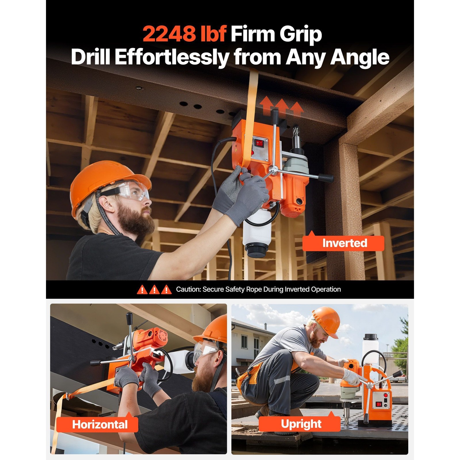 1200W Magnetic Drill Press 1.5in Bore 900RPM Weldon Shank, 2248lbf Force