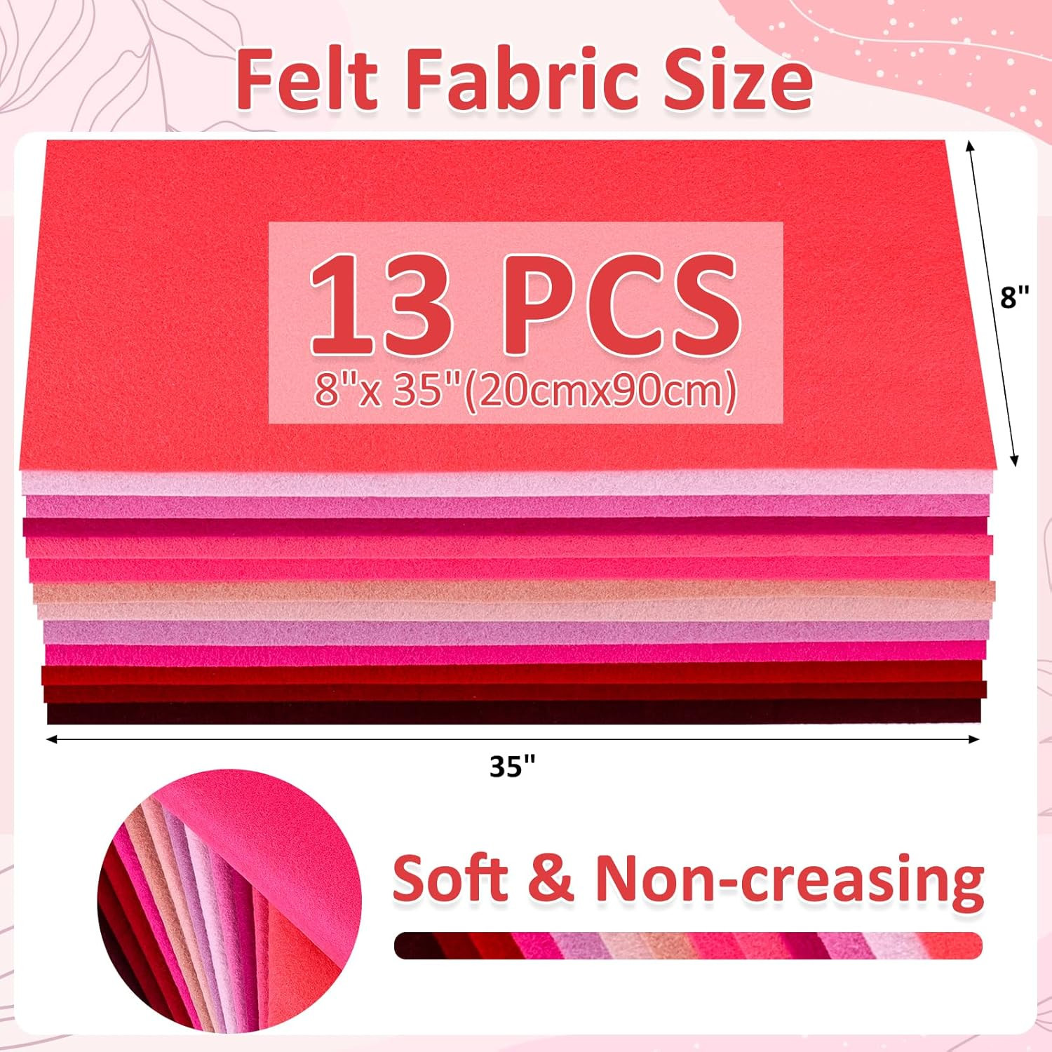 13 Rolls 8″X35″ 1.4Mm Thick Soft Felt Fabric Sheet 13 Assorted Red Series Colors