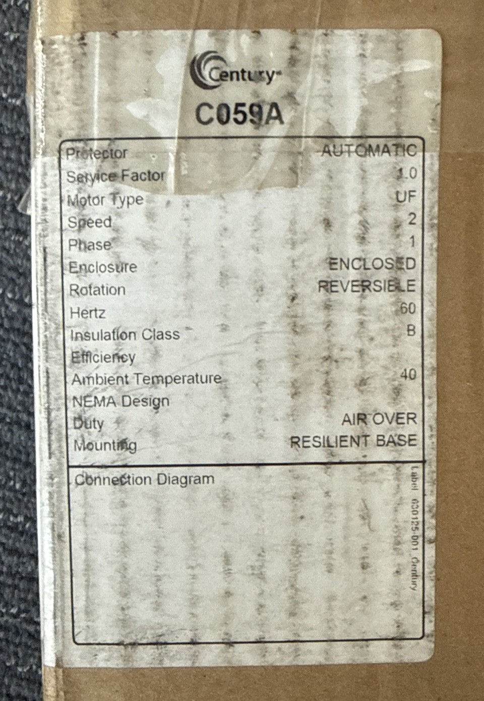 Century C059A PSC Direct Drive Blower Motor, 1-Ph 1/4 HP 115V 1100 RPM 2-Speed