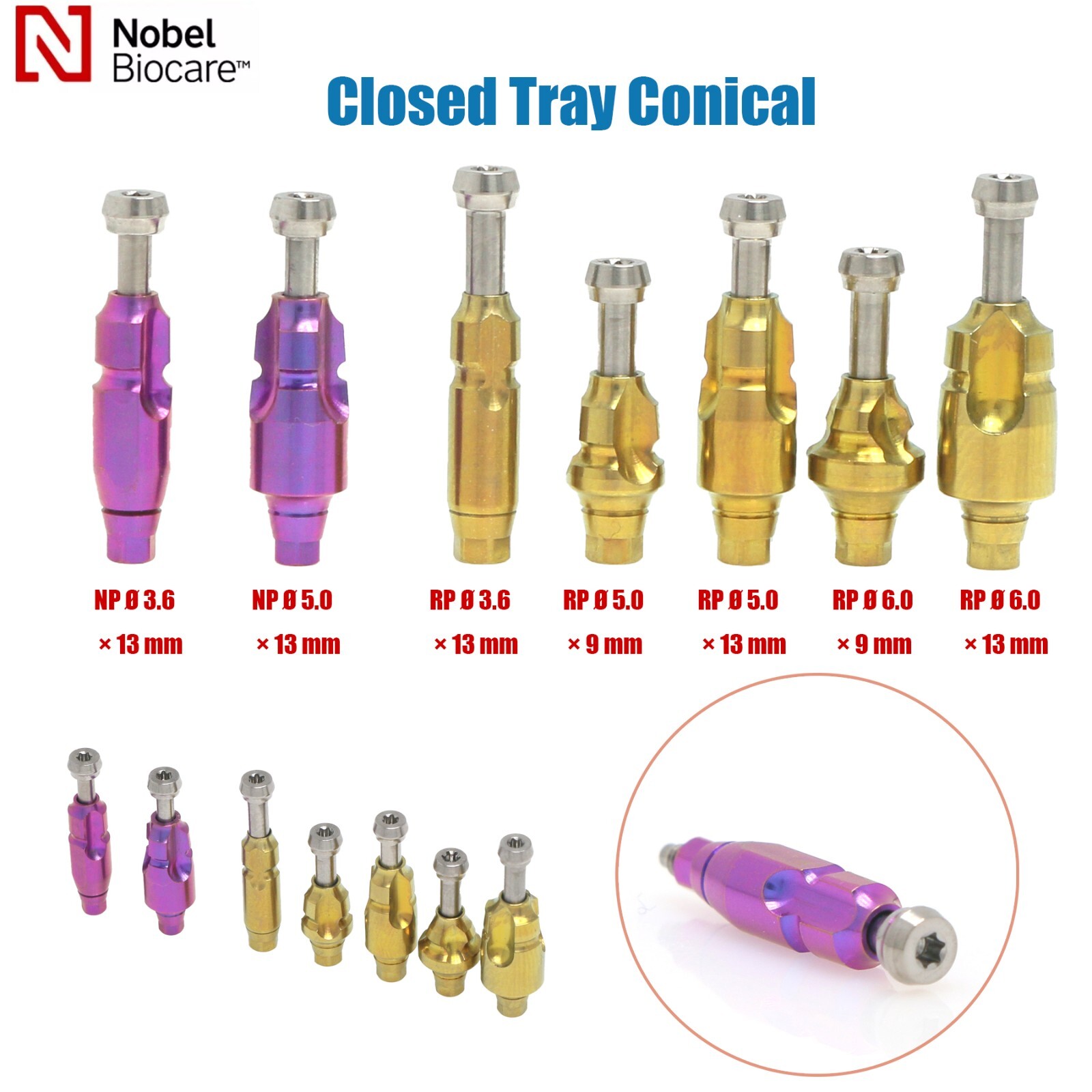 Nobel Biocare Titanium Impression Coping Close Tray NP/RP Ø3.6/5.0/6.0mm H9/13mm