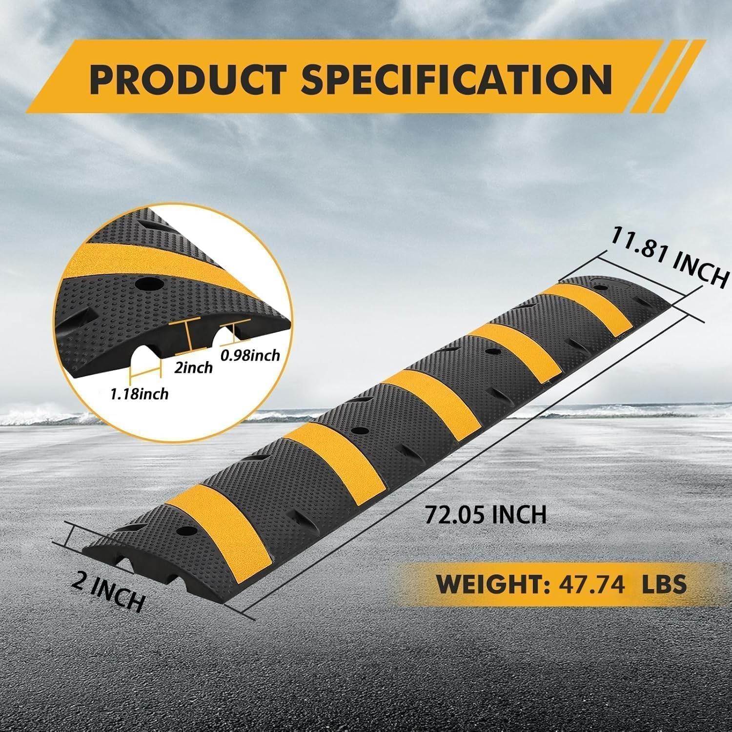 2 Pack of Rubber Speed Bumps 6 ft Heavy Duty for Driveway Parking 25000 LBS Load
