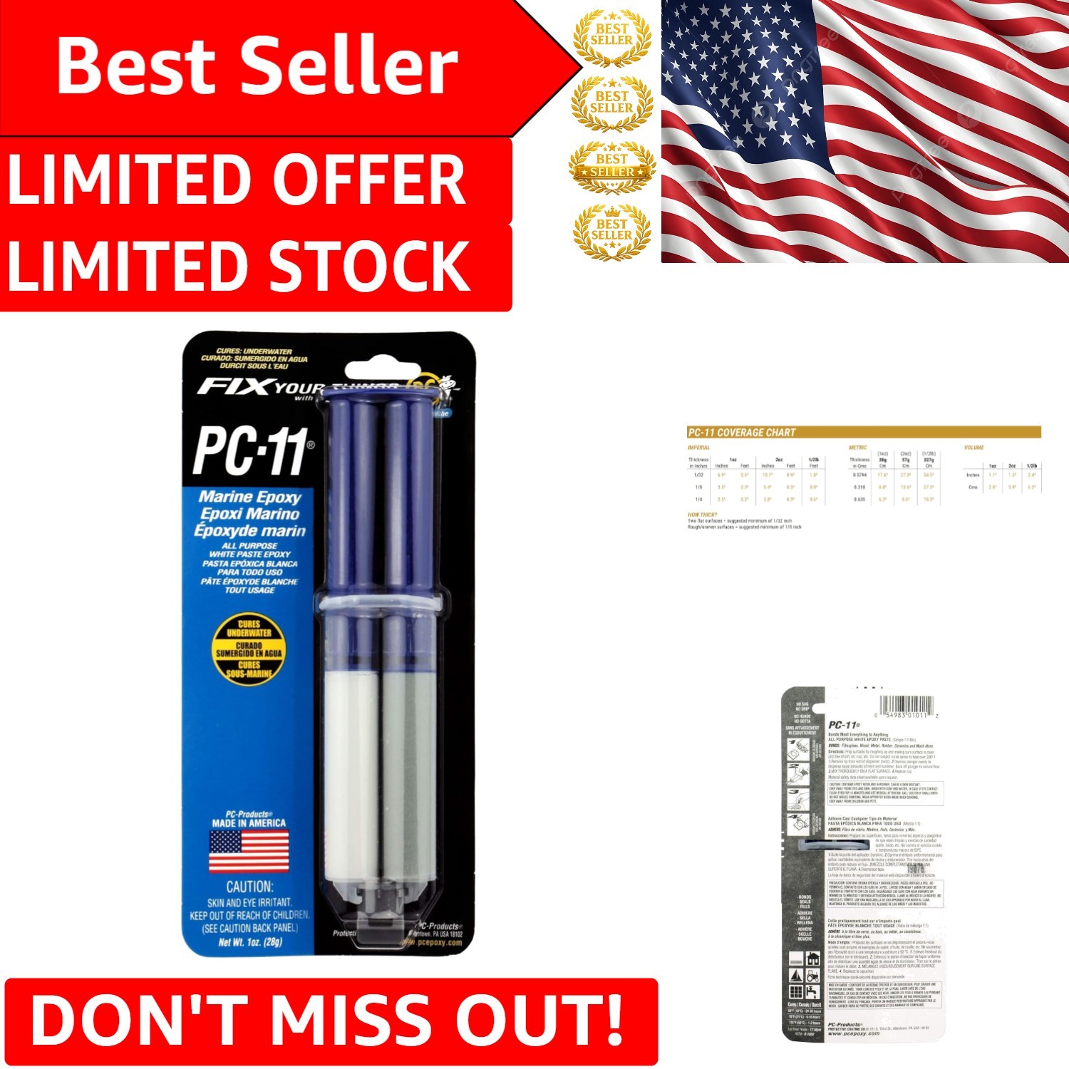 PC-11 1oz Epoxy Adhesive Paste – Bonds Wet, Dry & Underwater for Durable Repairs