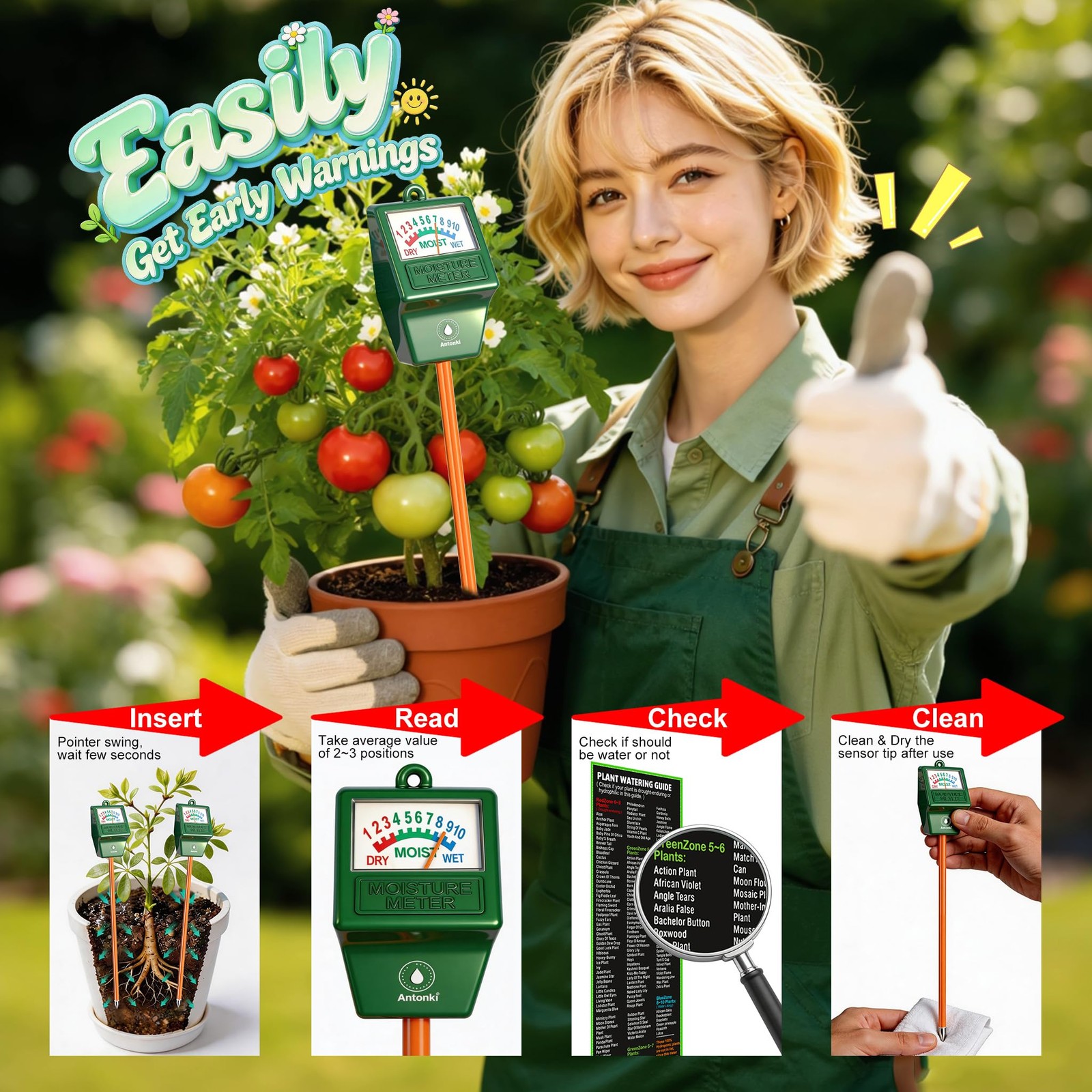2 Pack Soil Moisture Meter Plant Water Sensor Hygrometer Indoor Outdoor Garden L