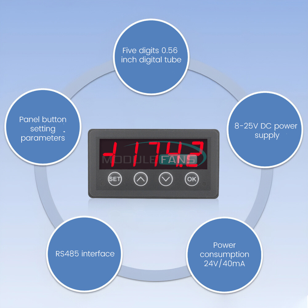 MODBUS-RTU Communication Display Meter RS485 Master-Slave-Monitored DC 8-25V