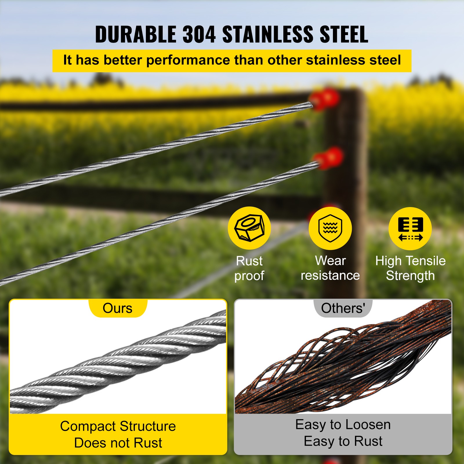 VEVOR T304 3/16″ Stainless Steel Cable Wire Rope 7×19 250FT Railing Kit
