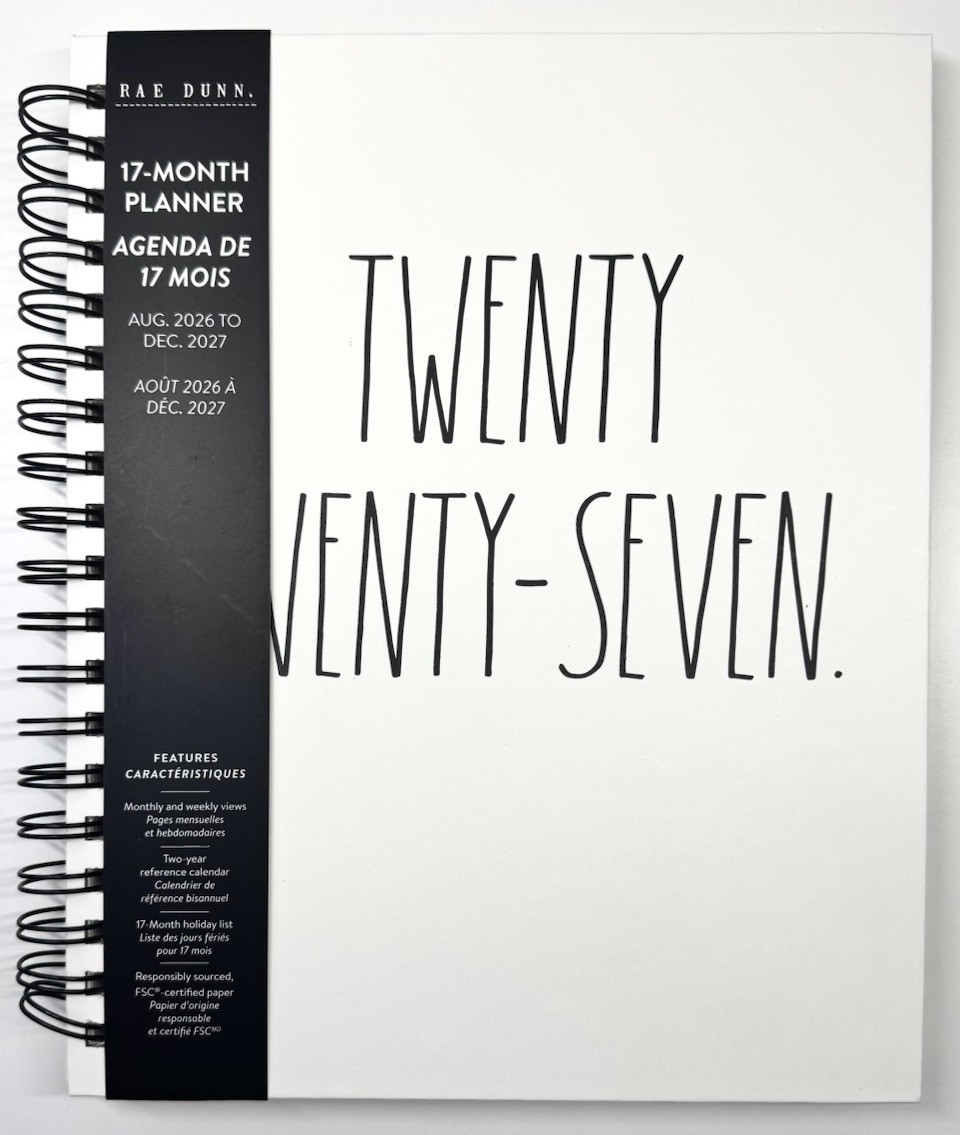 2026 2027 Planner RAE DUNN Spiral Hard Cover 17-Month 2027 Black White LARGE