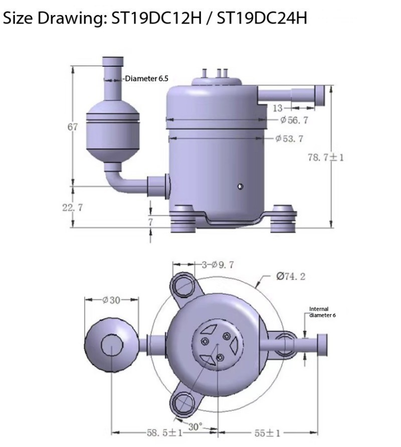 ST19DC Compact Refrigeration Compressor DC 12V 24V 48V Miniature Compressor