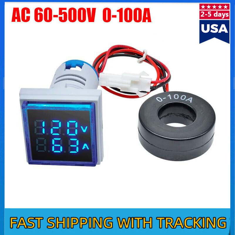 AC 60-500V 0-100A 22mm 3 in 1 Voltmeter Ammeter LED Digital Volt/AMP Meter NEW~