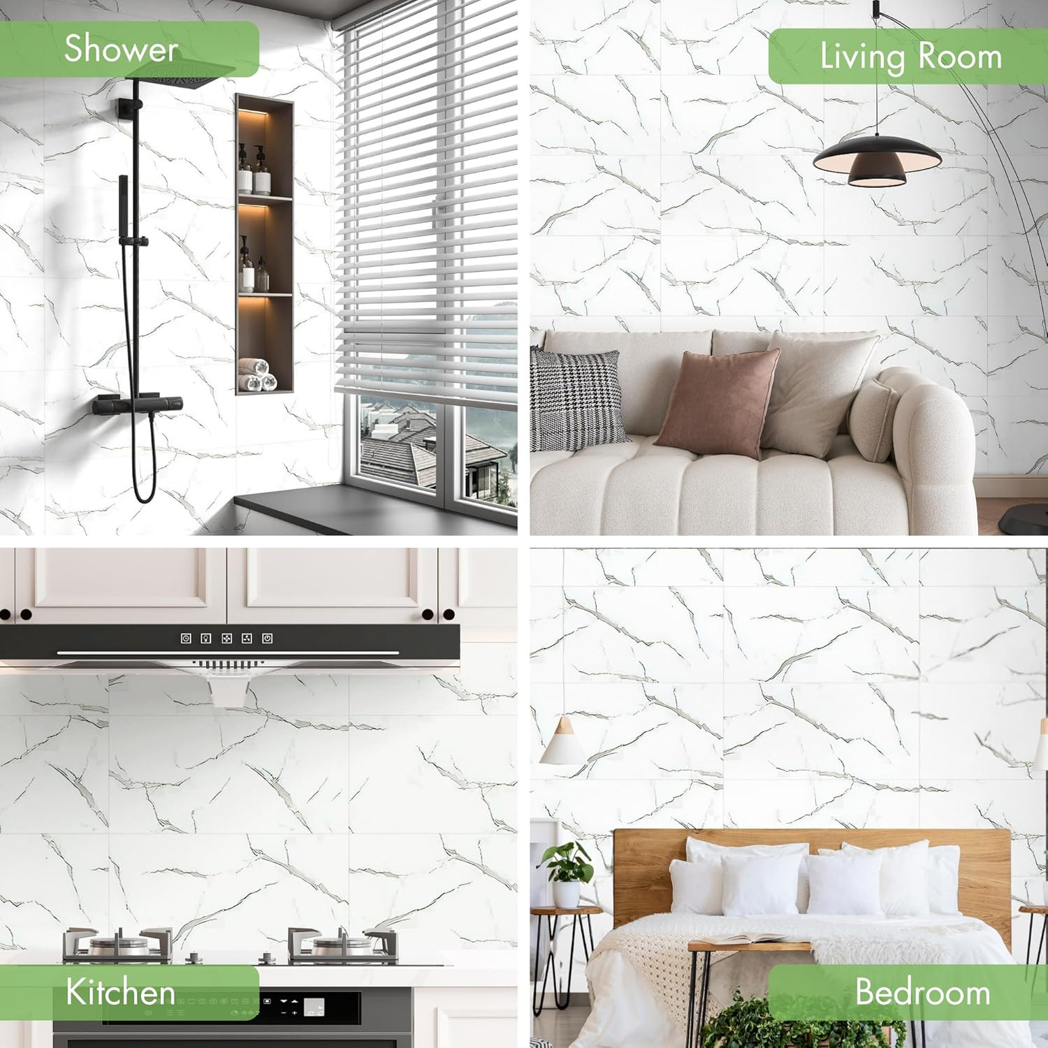10-Pack 24″x12″ Waterproof Marble White Wall Panels for Home Decor