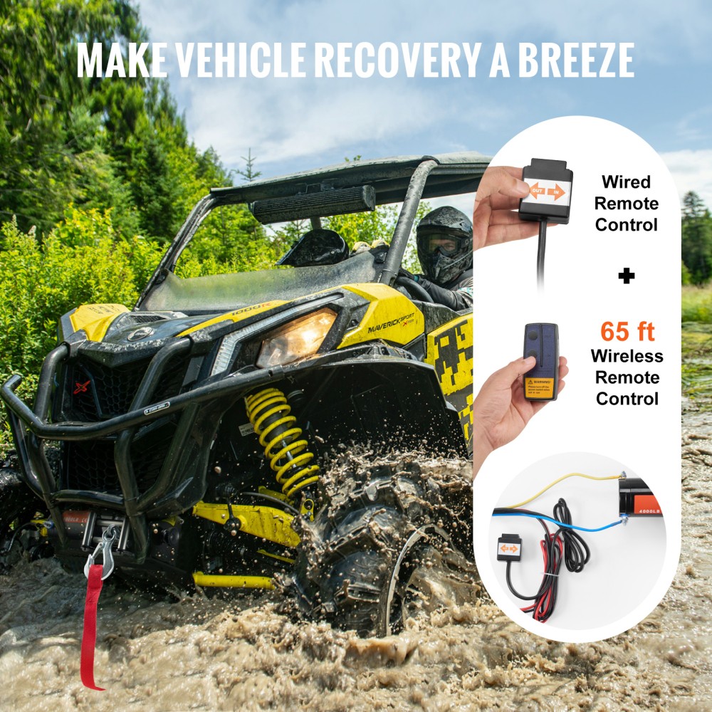 Electric Winch ATV UTV 4000 lb Steel Cable IP55 Waterproof Remote Control