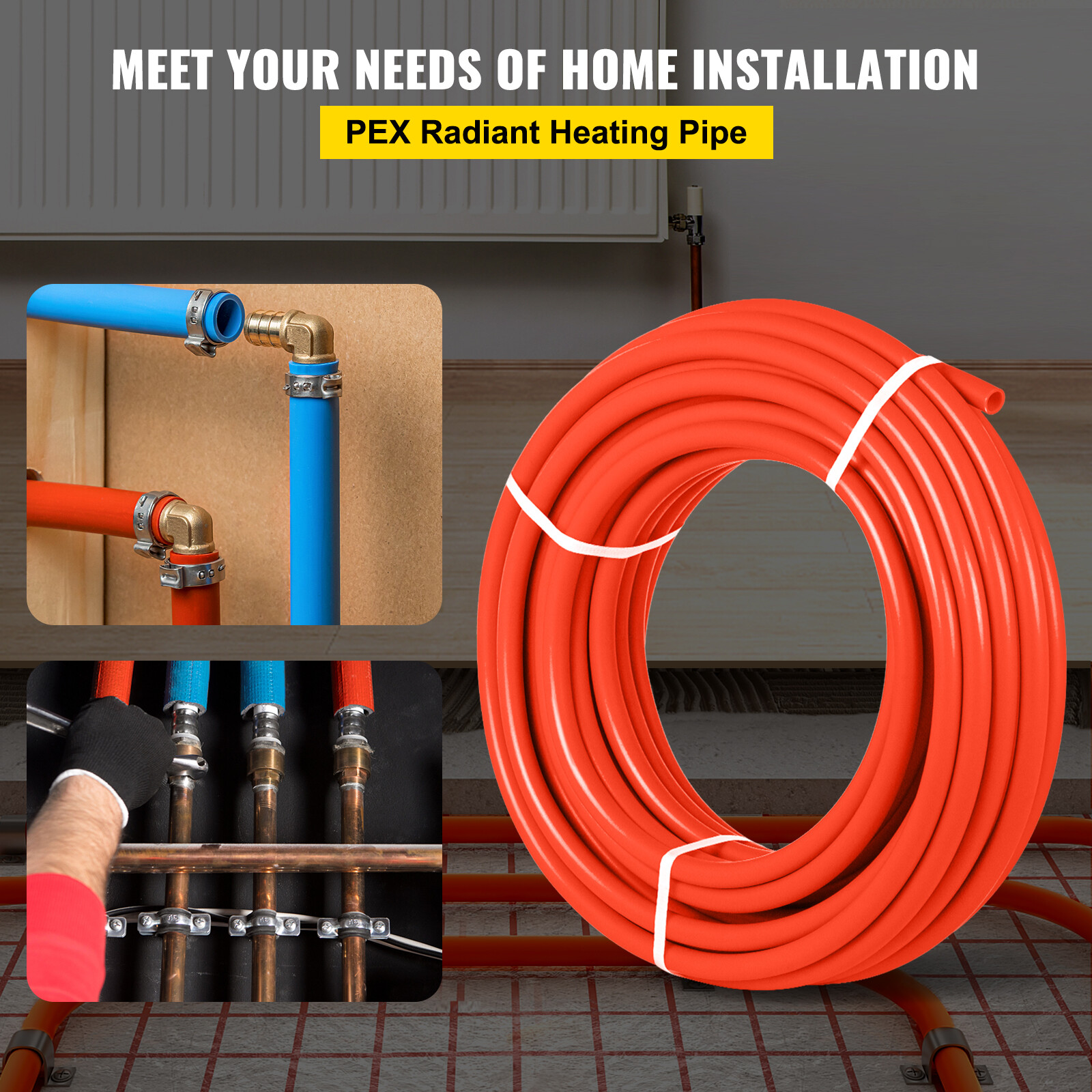 VEVOR 1/2″x300ft Pex Tubing Oxygen Barrier Red Pex-B Pipe Htg/Plbg/Potable Water