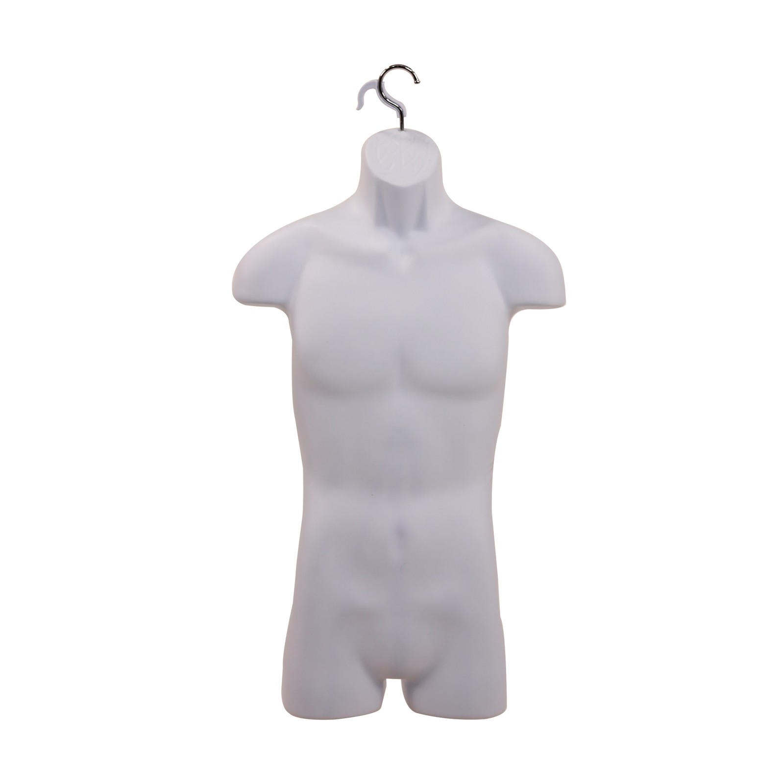Male Molded White Shapely Torso Form With Hook – Fits Men’s Sizes S-L