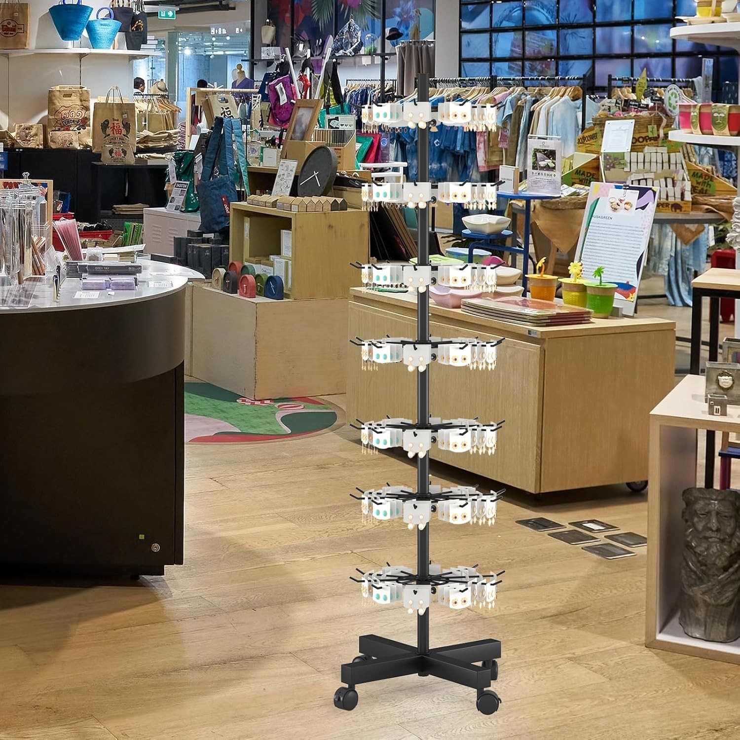 Retail Display Stand 7 Tier Rotating Rack for Store Display Shelves Jewelry Key