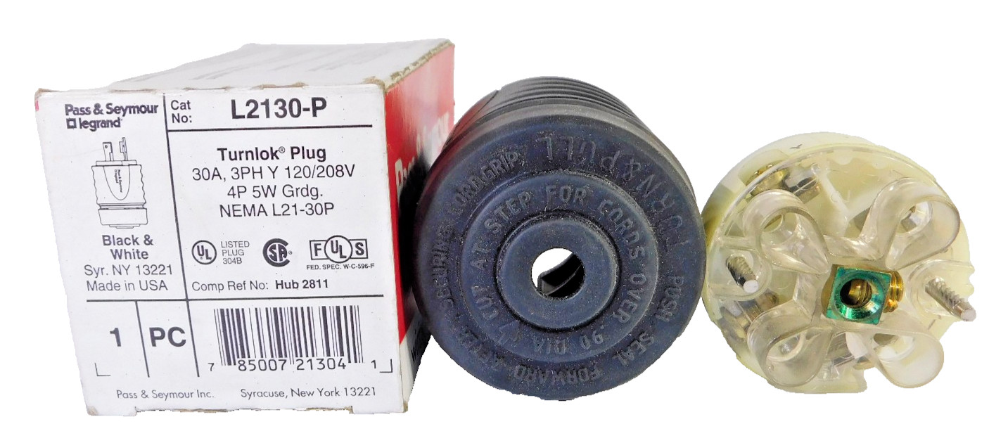 Pass & Seymour legrand L2130-P 30A 120/240V Turnlok Male Plug 4P 5W Grdg NEMA