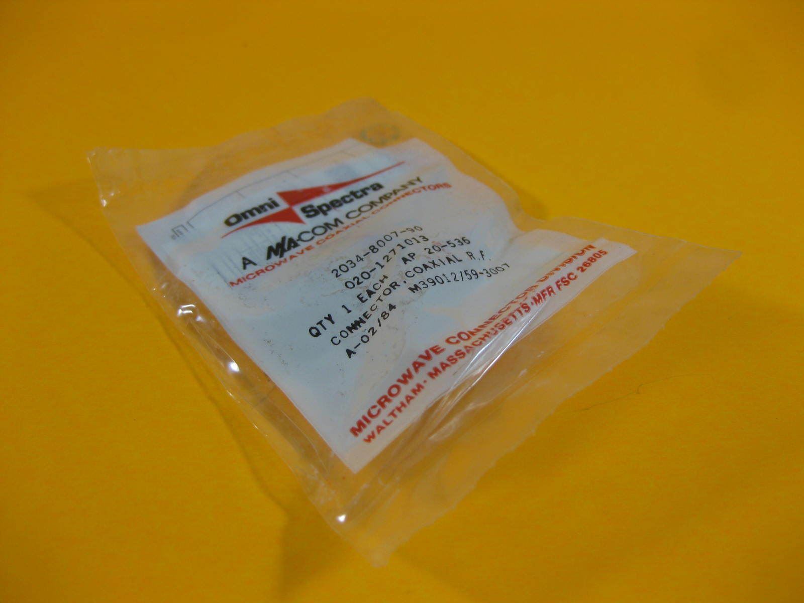 Omni Spectra Microwave Connector Coaxial RF — 2034-8007-90 — New